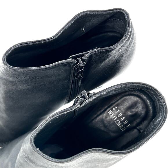 Stuart Weitzman Zip Leather Ankle Booties 9 Boots Heel Academia Office Boho - Picture 4 of 7